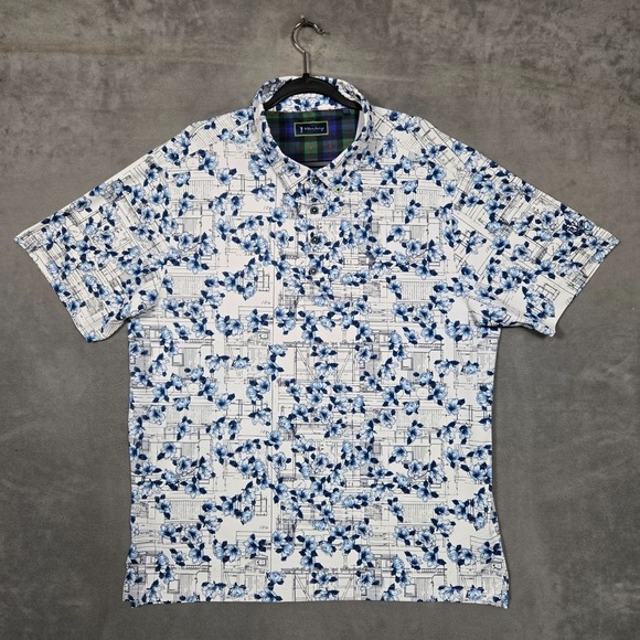 William Murray Golf Polo Mens XL Blue white Floral AOP Performance Stretch - Picture 2 of 11